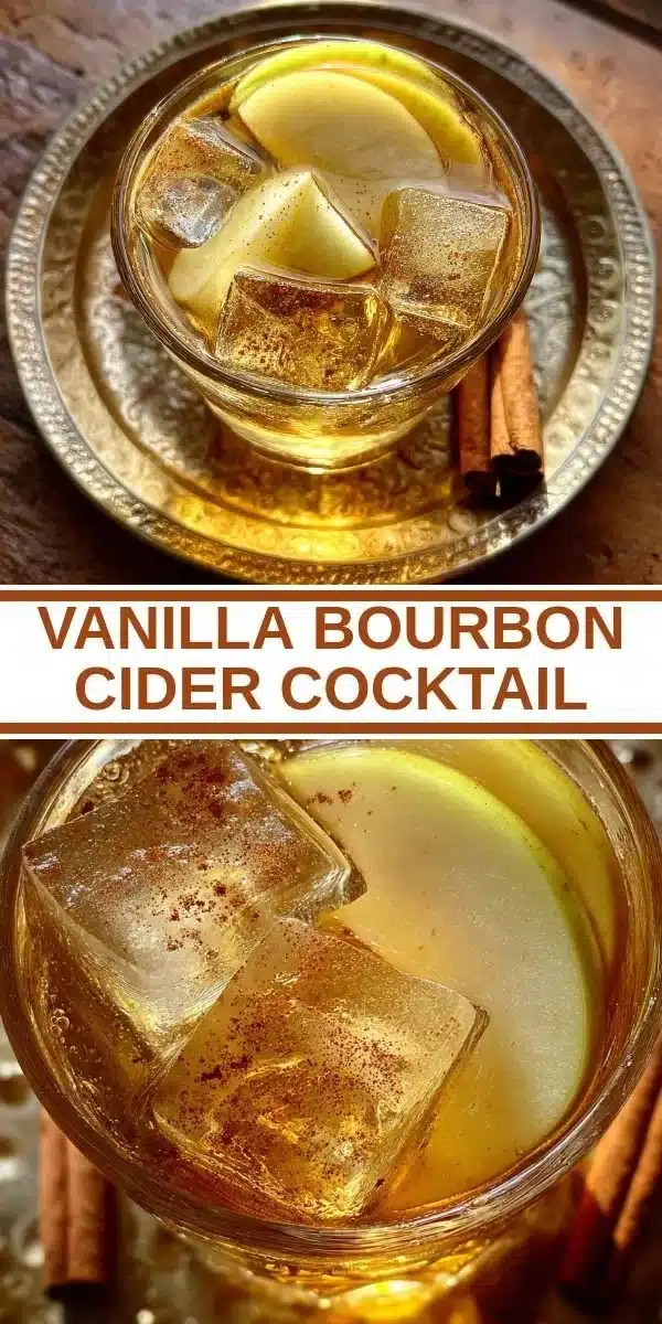 Vanilla Bourbon Cider cocktail served in a glass with a cinnamon stick garnish