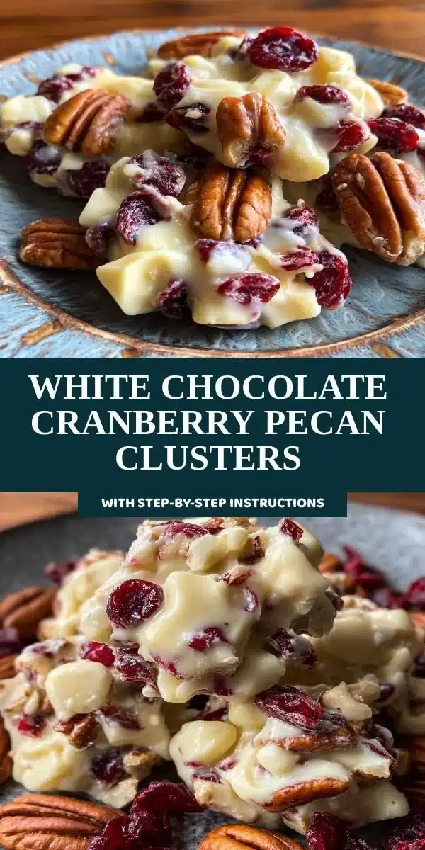 Delicious white chocolate cranberry pecan clusters on a marble surface