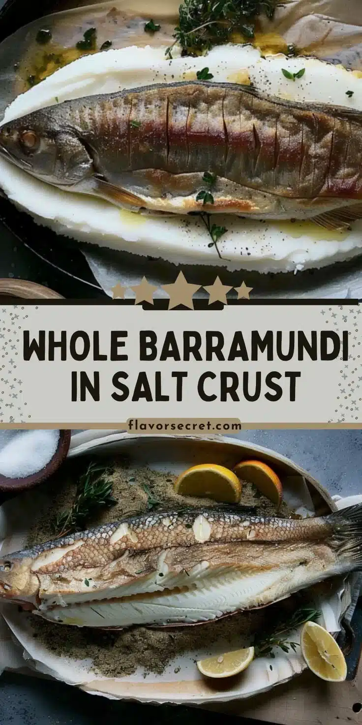 Whole Barramundi prepared in a salt crust for a flavorful seafood dish