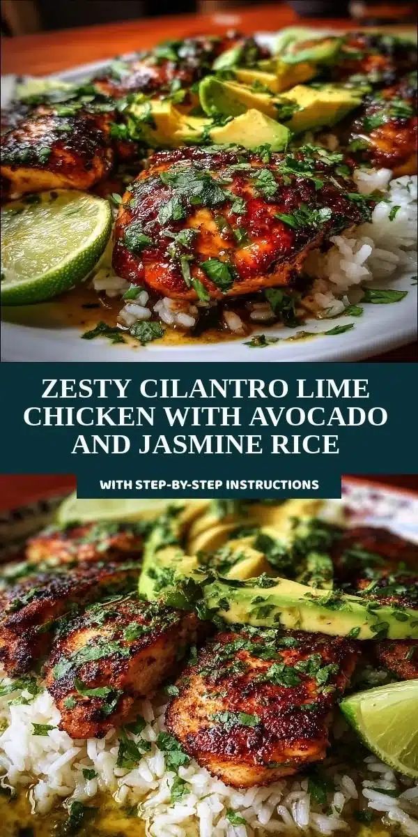 Zesty cilantro lime chicken served with avocado and jasmine rice
