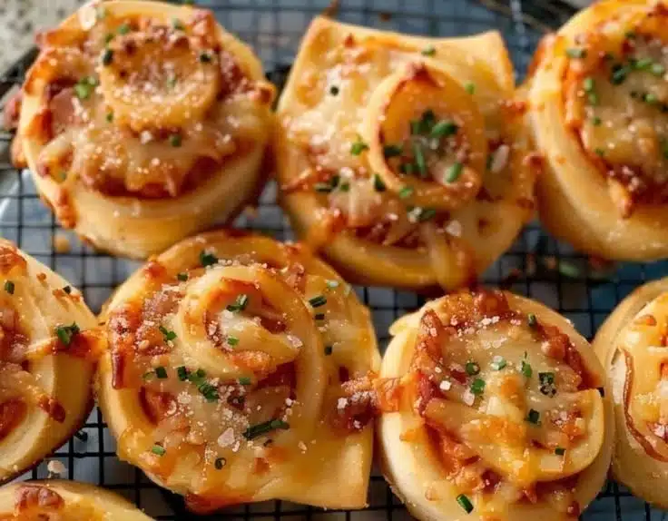 Christmas Eve Sourdough Pizza Roll-Ups with cheese and toppings
