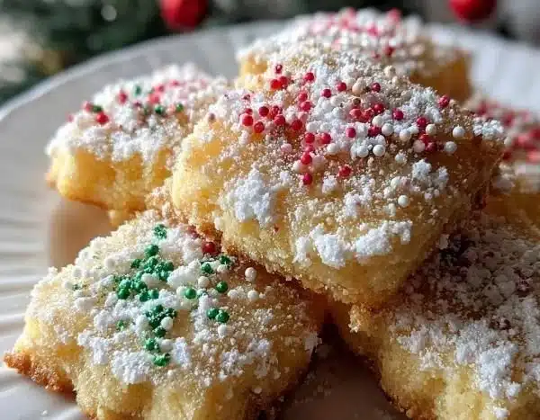 Deliciously baked Christmas Shortbread Cookies on a festive plate