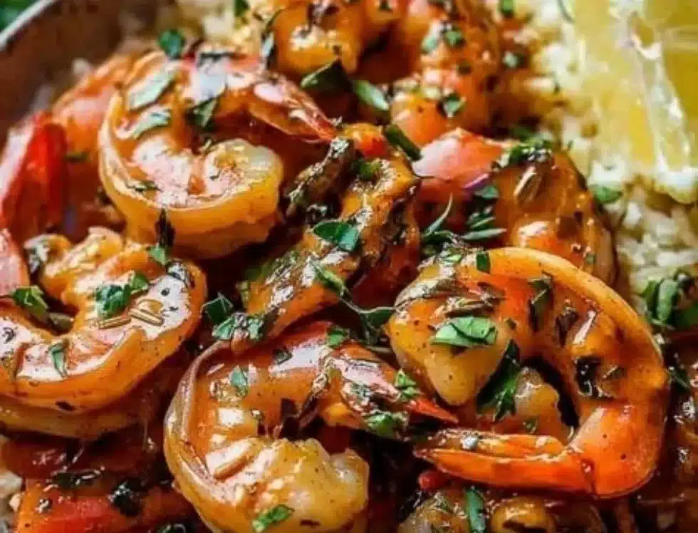 Creamy garlic-paprika shrimp skillet dish served in a pan