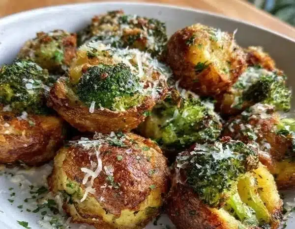 Crispy broccoli and potato bites served on a plate