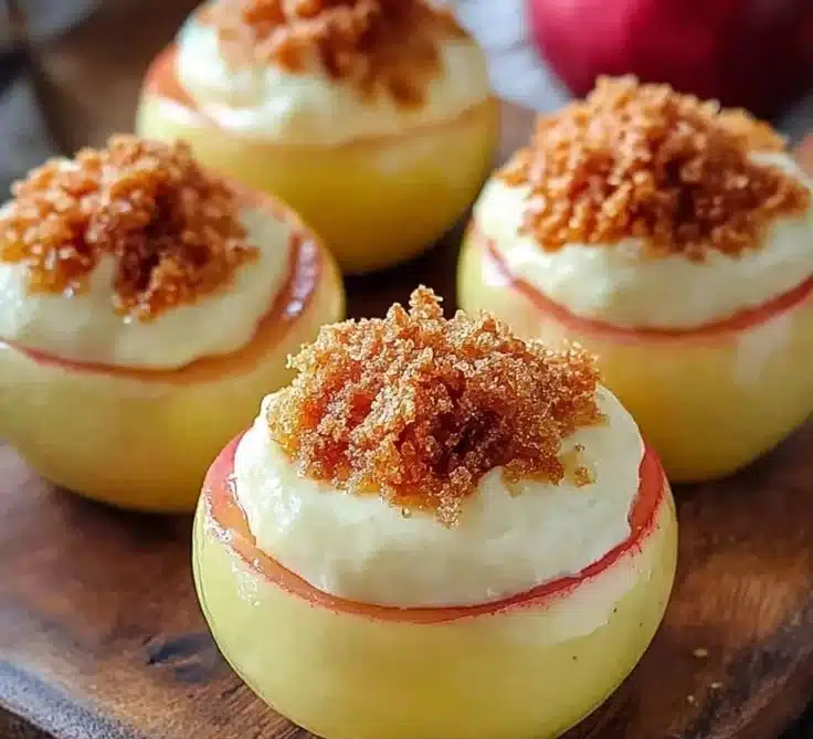 Delicious cheesecake stuffed baked apples fresh out of the oven