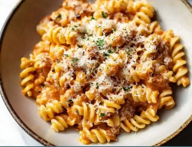 Delicious rotini pasta served with fresh ingredients and vibrant sauce.