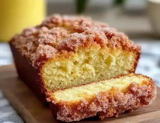 Delicious vanilla eggnog bread with a crumb topping ready for the holidays
