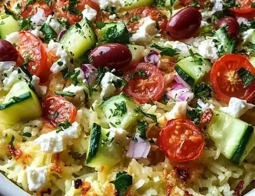 Delicious Chicken Tzatziki Casserole fresh out of the oven, ready to serve.