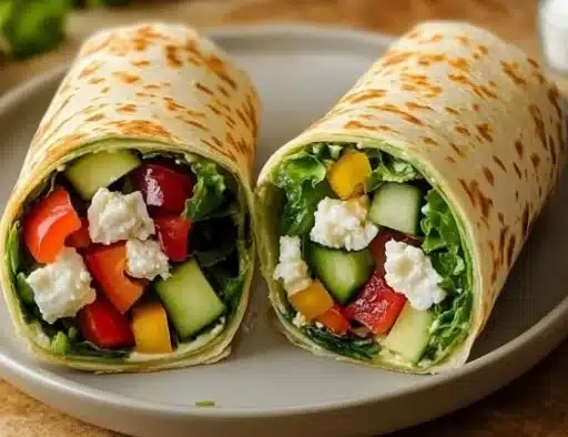 Flavor-packed Mediterranean wrap filled with fresh vegetables and protein