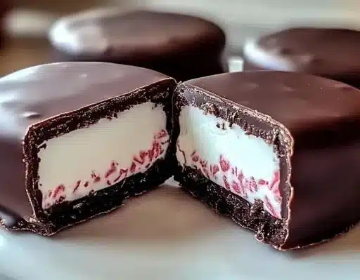 Delicious homemade peppermint patties on a wooden table
