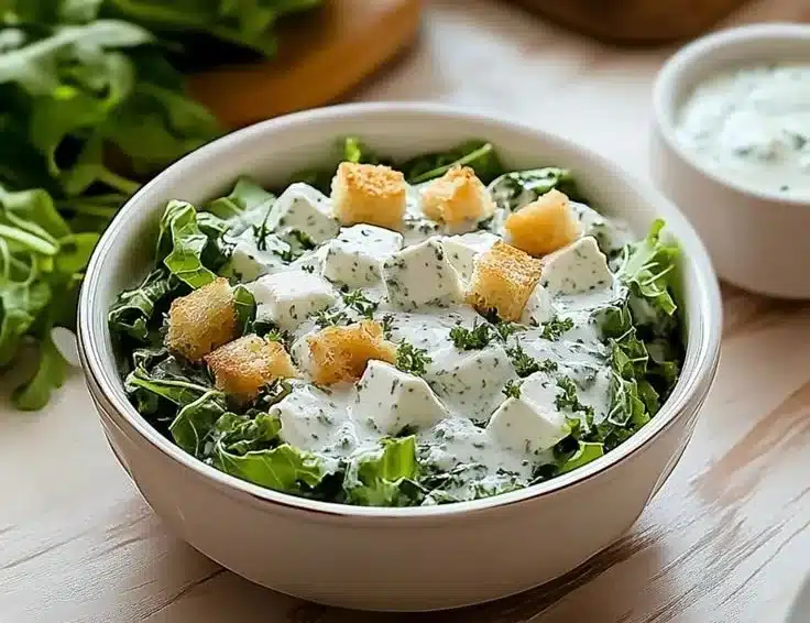 Irresistibly creamy cottage cheese Caesar dressing served in a bowl