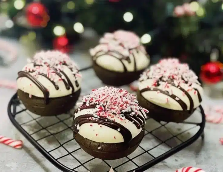 Delicious peppermint bark hot chocolate bombs ready to enjoy during the holidays