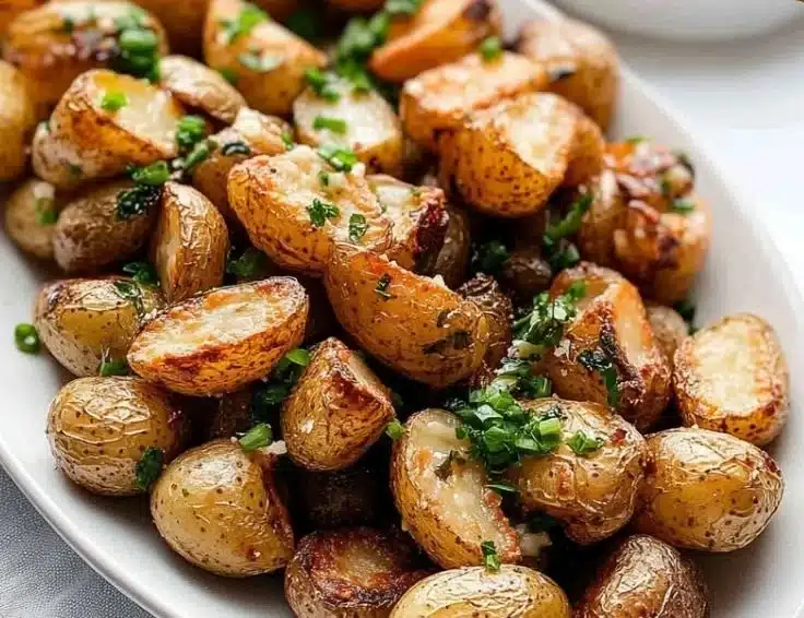 Bowl of crispy Ranch Potatoes seasoning with herbs and spices