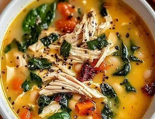 Bowl of Simple Tuscan Soup, a cozy and comforting dish topped with fresh herbs.