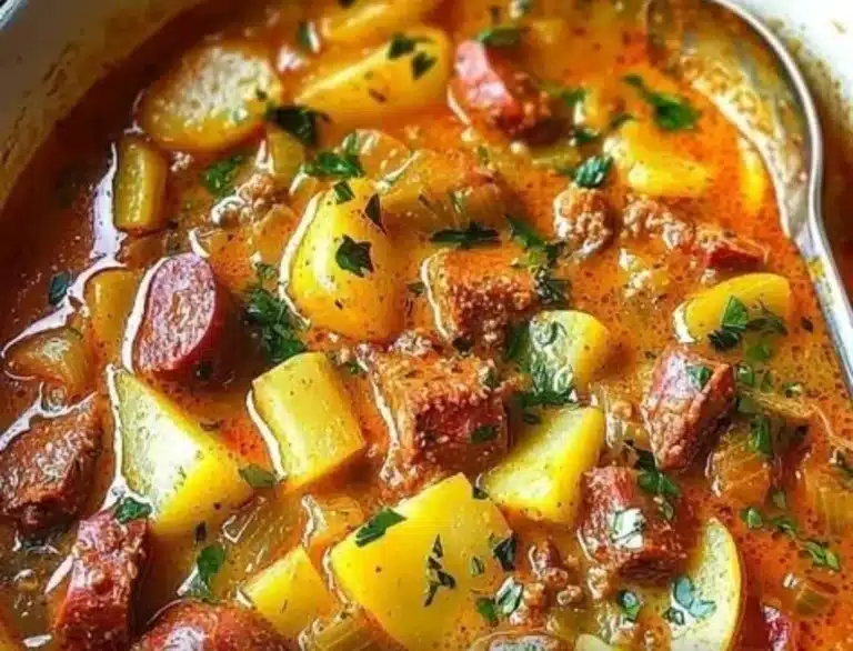 Bowl of Spanish Potato Soup with Chorizo - a hearty and flavorful dish