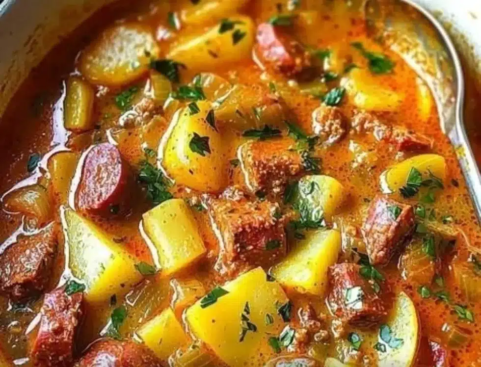 Bowl of Spanish Potato Soup with Chorizo - a hearty and flavorful dish