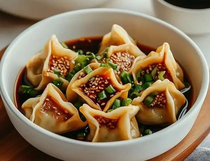 Delicious homemade Tofu Wontons served with dipping sauce