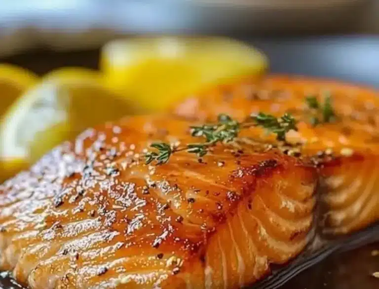 Delicious Traeger smoked salmon garnished with fresh herbs