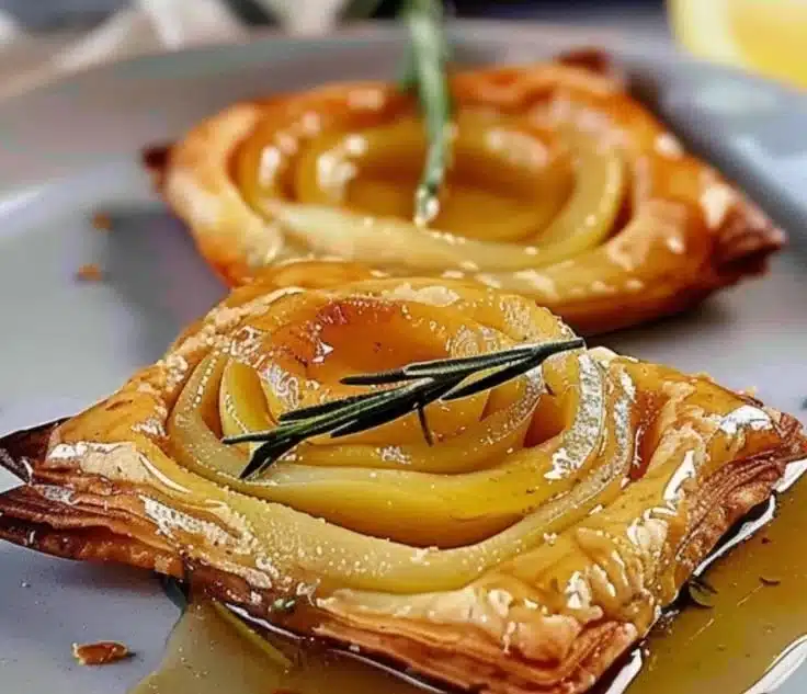 Delicious upside-down puff pastry tarts topped with fresh fruits