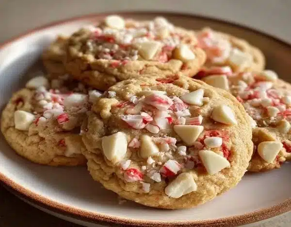 Delicious white chocolate peppermint cookies topped with crushed candy canes